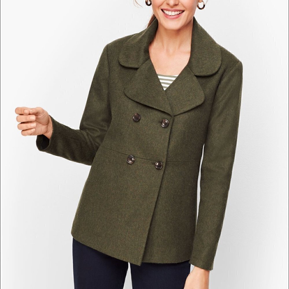 SALE Talbots Brushed Italian Wool Double Breasted Jacket Blazer Olive Green 12